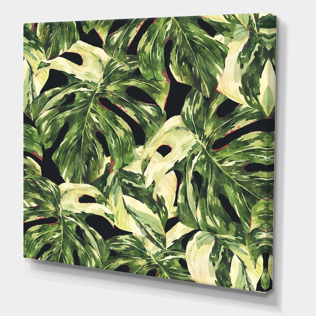 Designart - Natural Leaves Exotic On Dark II - Tropical Canvas Wall Art Print
